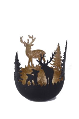 VJ Svícen/miska dekorativní Jelen v lese, černá/zlatá, 8,5x10,5x8,5cm, ks  (EGO-216118)