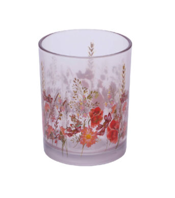 DOP JDD Svícen na čajovku Louky Květ, sklo, červená, 8,7x8,7x10cm  (ZGE-12205135)