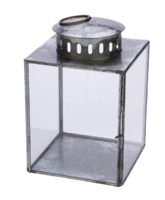 Lucerna sklo, zinek, šedá, 7,5x7,5x11cm  (ZGE-12205186)