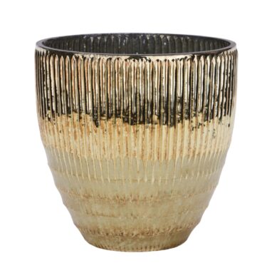 DOP VJ Svícen s vroubky na čajové svíčky, skleněný, zlatá, 16,5x8x16cm  (ZGE-22101189)