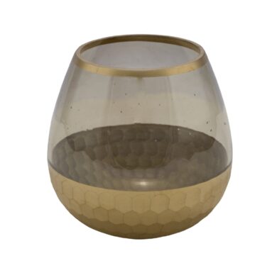 DOP VJ Svícen na čajovou svíčku skleněný, světlá hnědá a zlatá, pr.13x13cm  (ZGE-22101367)