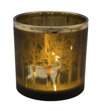 DOP VJ Svícen skleněný Jelen v lese, hnědá a zlatá, 10x15cm  (ZGE-22102091)