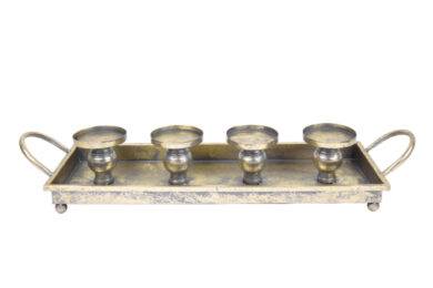 DOP VJ Svícen kovový, na 4 svíčky, zlatá se starožitnou patinou, 57x17,5x12cm  (ZGE-22102107)