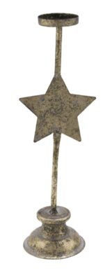 VJ Svícen kovový s hvězdou, zlatá se starožitnou patinou, 9x34,5cm  (ZGE-22102108)