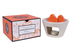 Aroma lampa - perský pomeranč, dárkový set * - Keramická aroma lampa se třemi vosky ve tvaru srdce a třemi čajovými svíčkami, 16x10,5x16 cm