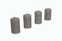 Svíčka adventní 3, stříbrná, V - Adventní svíčka s číslem 3 a rozměry 6x10cm